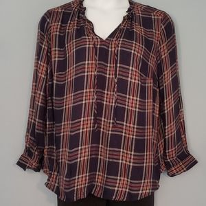 Navy Plaid Blouse